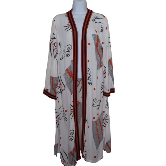 Womens Art to Wear Open Front Duster Cardigan M Long Beaded Festival Burning Man - Picture 7 of 11